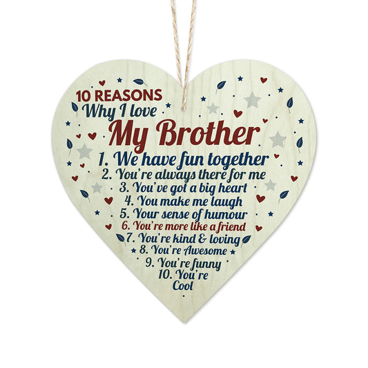 10 Reasons Why I Love My Brother Wooden Heart Sign Plaque Ornament Gift Keepsake
