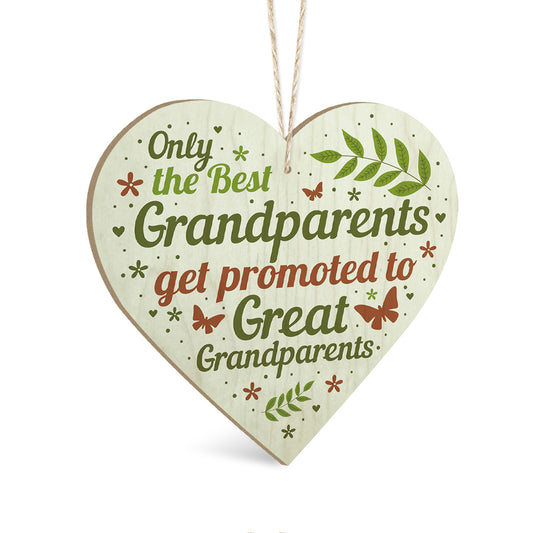 Only The Best Grandparents Get Promoted Wooden Heart Sign Plaque Ornament Gift Keepsake