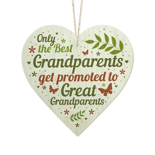 Only The Best Grandparents Get Promoted Wooden Heart Sign Plaque Ornament Gift Keepsake