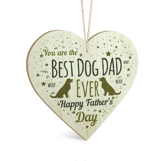Best Dog Dad Ever Wooden Heart Sign Plaque Ornament Gift Keepsake
