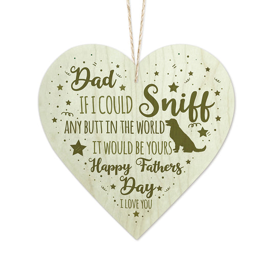 Dog Dad Happy Father's Day Wooden Heart Sign Plaque Ornament Gift Keepsake