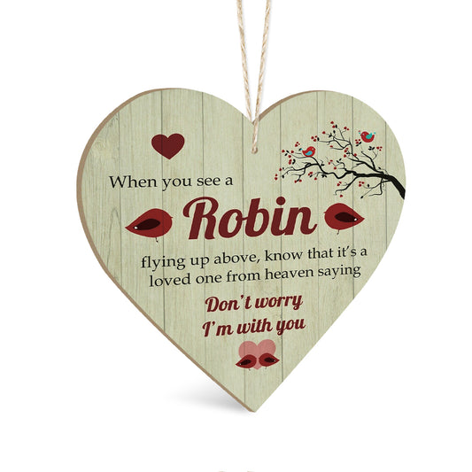 Robin Commemorative Decoration Wooden Heart Sign Plaque Keepsake Ornament