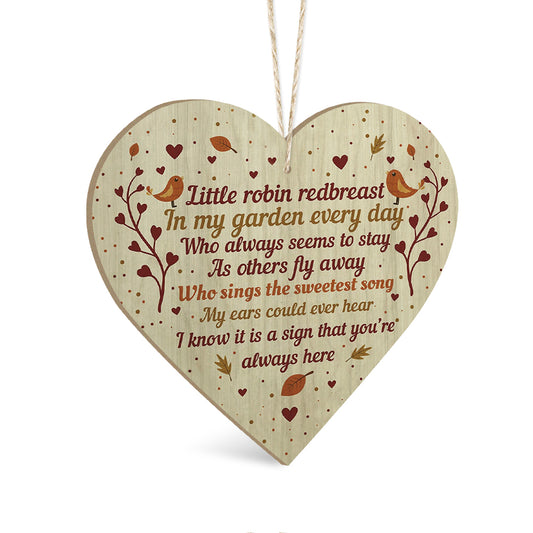 Robin A Sign That You're Always Here Decoration Wooden Heart Sign Plaque Keepsake Ornament