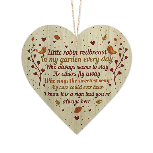 Robin A Sign That You're Always Here Decoration Wooden Heart Sign Plaque Keepsake Ornament