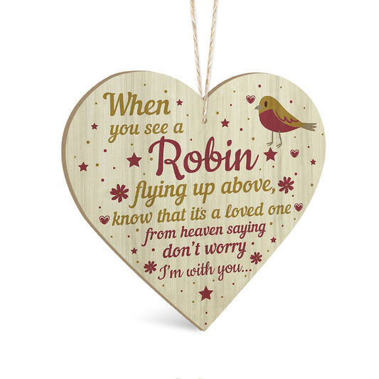 Robin Don't Worry I'm With You Decoration Wooden Heart Sign Plaque Keepsake Ornament