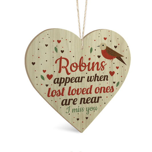 Robin Lost Loved Ones Are Near Decoration Wooden Heart Sign Plaque Keepsake Ornament