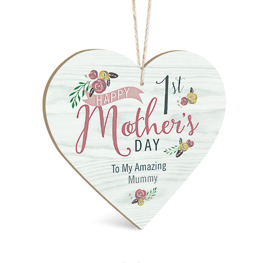Happy 1st Mother's Day Wooden Heart Sign Plaque Ornament Gift Keepsake