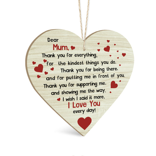 Dear Mum Poem Wooden Heart Sign Plaque Ornament Gift Keepsake