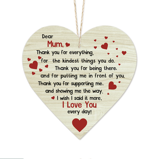 Dear Mum Poem Wooden Heart Sign Plaque Ornament Gift Keepsake