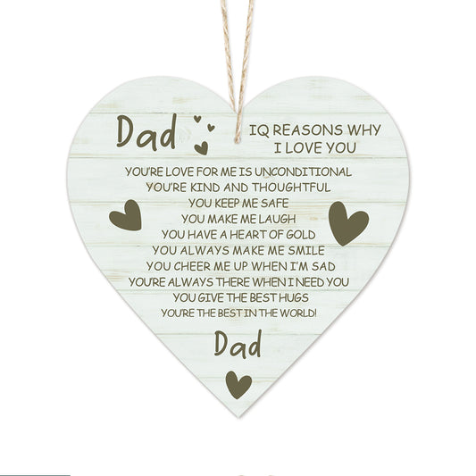 Dad IQ Reasons Why I Love You Wooden Heart Sign Plaque Ornament Gift Keepsake