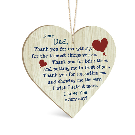 Dear Dad Thank You For Everything Wooden Heart Sign Plaque Ornament Gift Keepsake