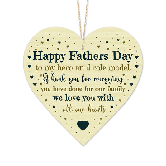 Happy Father's Day To My Hero Wooden Heart Sign Plaque Ornament Gift Keepsake
