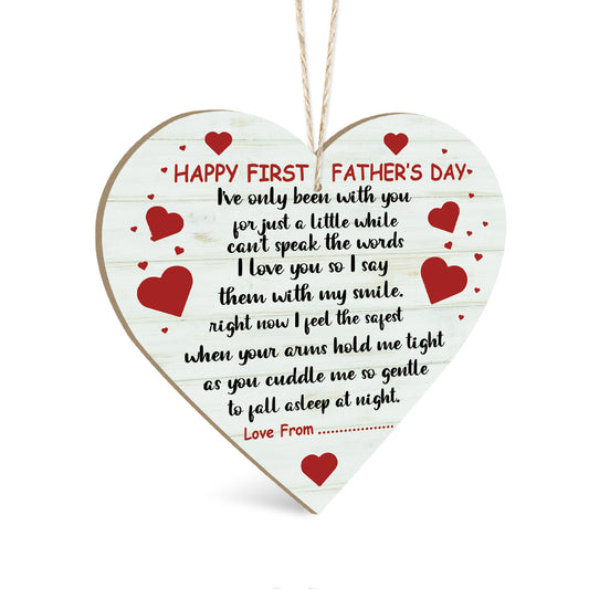 Happy First Father's Day Wooden Heart Sign Plaque Ornament Gift Keepsake