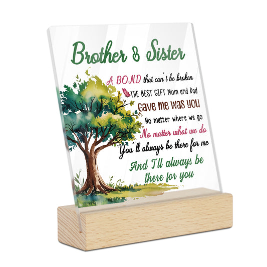 Brother & Sister Bond Acrylic Plaque On Wooden Stand Free-Standing Sign Gift Keepsake For Brother Sister Sibling For Birthday Special Occasion