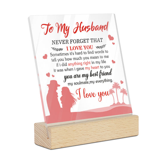 To My Husband Acrylic Plaque On Wooden Stand Free-Standing Sign Gift Keepsake For Husband For Birthday Valentine's Day Special Occasion