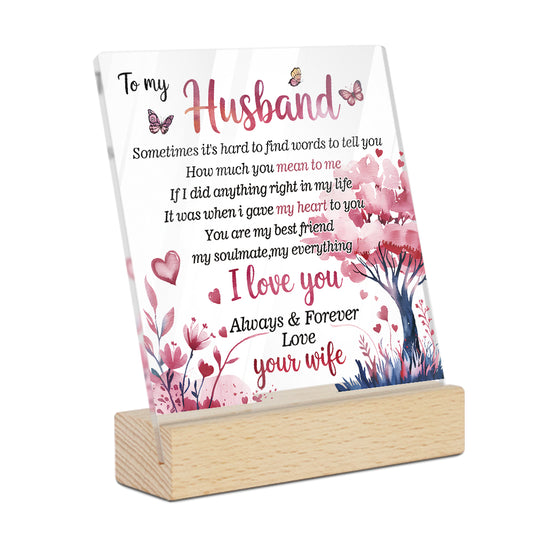 To My Husband Acrylic Plaque On Wooden Stand Free-Standing Sign Gift Keepsake For Husband For Birthday Valentine's Day Special Occasion