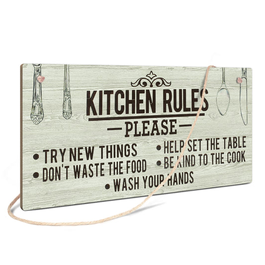 Kitchen Rules Wooden Rectangular Hanging Sign Plaque Ornament Gift Keepsake