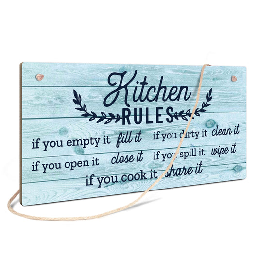 Kitchen Rules Wooden Rectangular Hanging Sign Plaque Ornament Gift Keepsake