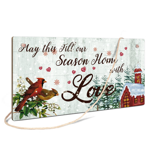 Season Home With Love Wooden Rectangular Hanging Sign Plaque Ornament Gift Keepsake
