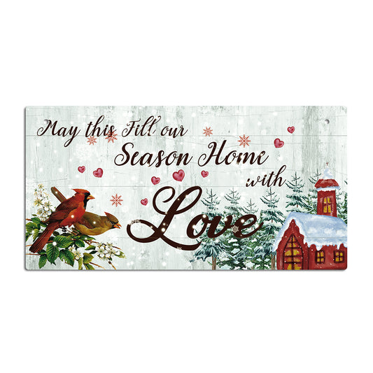 Season Home With Love Wooden Rectangular Hanging Sign Plaque Ornament Gift Keepsake