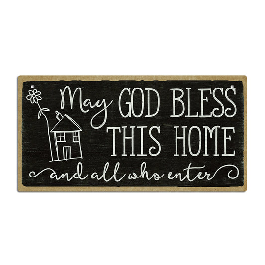 May God Bless This Home Wooden Rectangular Hanging Sign Plaque Ornament Gift Keepsake