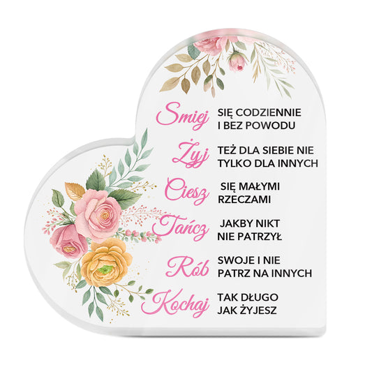 Polish Śmiej Żyj Ciesz Tańcz Rób Kochaj Acrylic Plaque Block Free-Standing Sign Gift Keepsake For Friends Family For Birthday Special Occasion