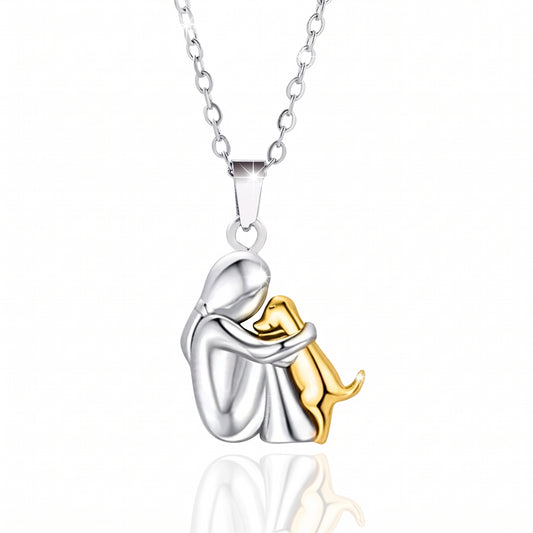 Pet Lovers Dog Hug Stainless Steel Little Girl & Dog Pendant Pet Necklace Gift For Sister Friend Mother Daughter Niece For Birthday Special Occasion
