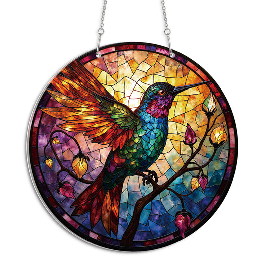 Colourful Mockingbird Round Acrylic Multi-Coloured Hanging Ornament Indoor/Outdoor Garden Window Conservatory Plaque Ready To Hang Sunlight Decor