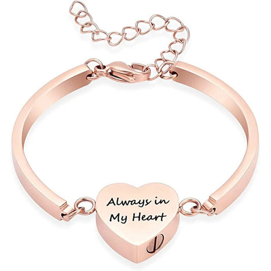 Always In My Heart Ashes Bracelet Memorial Ashes Locket Cremation Urn Keepsake in Stainless Steel Gift For Loss Of Loved One Bereavement Sympathy Remembrance