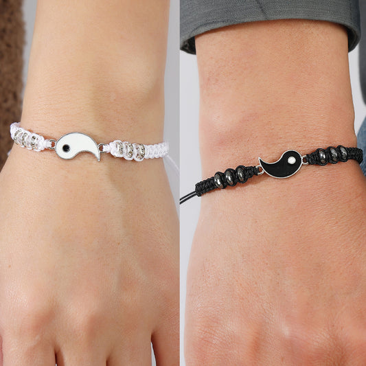 Beaded Best Friend Couples Matching Yin Yang Adjustable Cord Bracelets For Best Friends Couples Partners Boyfriend Girlfriend For Birthday Anniversary Valentine's Day