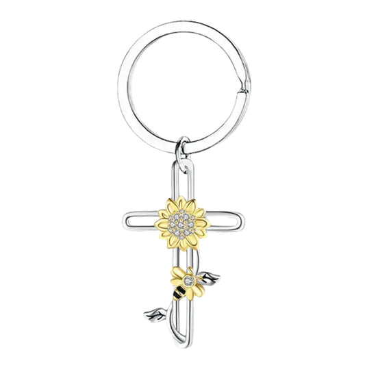 Bee Honey Chic Sunflower Cross Rhinestone Keyring Bee Lovers Metal Keychainc Gift For Friend Mother Aunt Daughter Niece Grandma For Birthday Special Occasion