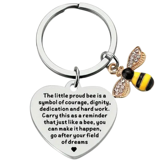 Bee Honey Inspirational Heart-Shaped Engraved Message Rhinestone Keyring Bee Lovers Metal Keychain For Friend Mother Aunt Daughter Niece Grandma For Birthday Special Occasion