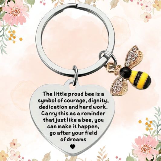 Bee Honey Inspirational Heart-Shaped Engraved Message Rhinestone Keyring Bee Lovers Metal Keychain For Friend Mother Aunt Daughter Niece Grandma For Birthday Special Occasion