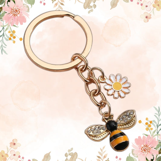 Bee Honey Daisy Charm Rhinestone Keyring Bee Lovers Metal Keychain Gift For Friend Mother Aunt Daughter Niece Grandma For Birthday Special Occasion