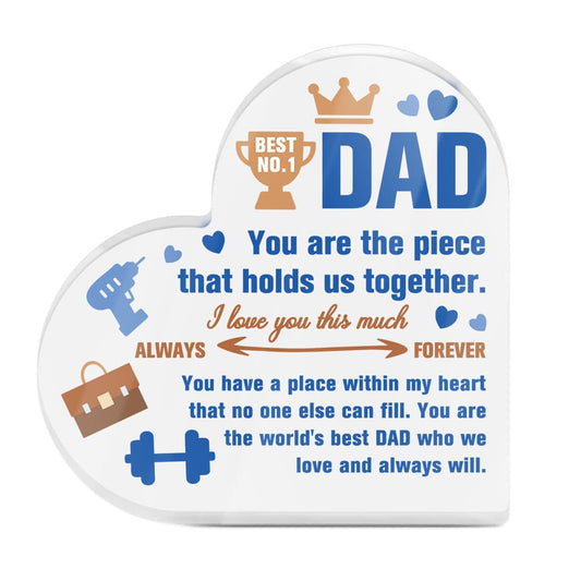 Best No.1 Dad World's Best Dad Heart-Shaped Block Acrylic Plaque Gift Free-Standing Sign Keepsake For Dad Father For Birthday Father's Day Special Occasion