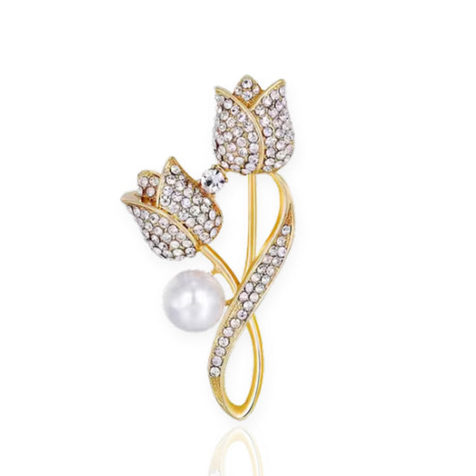 Elegant Brooch Rhinestone Tulip Flower Blouse Dress Coat Scarf Brooch Collar Flower Lapel Pin Women's Decorative Statement Lapel Pins Jewellery For Women