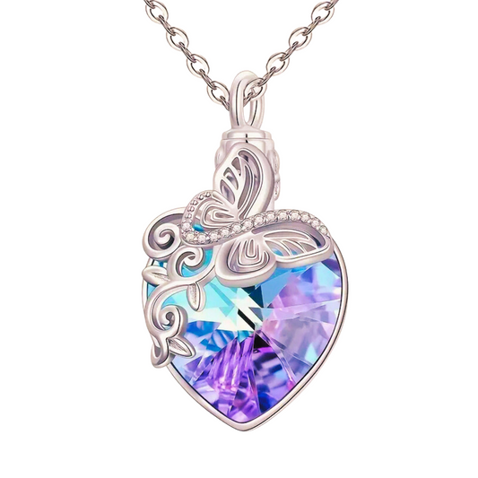 Butterfly Rhinestone Cremation Urn Necklace Pendant Ashes Memorial Locket Keepsake Gift For Loss Of Loved One Bereavement Sympathy Remembrance