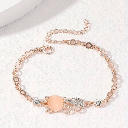 Beautiful Rose Gold Cat Stone Cat Adjustable Bracelet For Friend Girlfriend Daughter Granddaughter For Birthday Anniversary Special Occasion