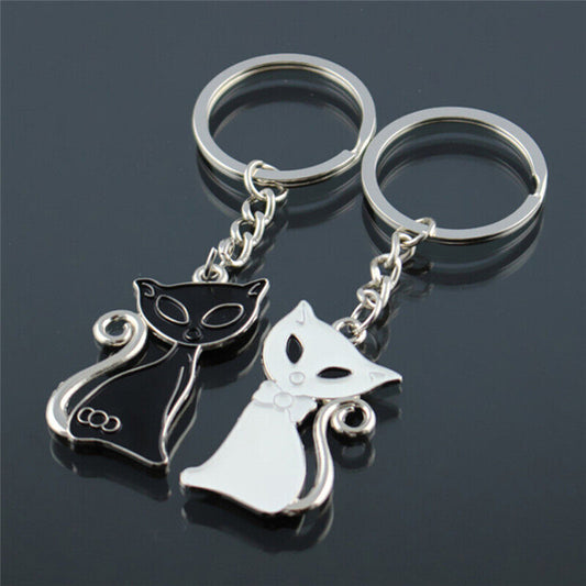 Cute Couple Cat Keychain Keyrings Metal Fashion Enamel Trinket Gift For Boyfriend Girlfriend Partner Couples For Birthday Anniversary Valentine's Day Special Occasion