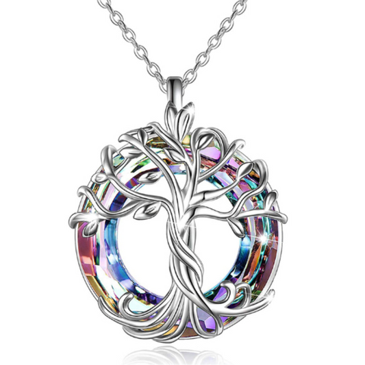 Celtic Tree Of Life Purple Blue Crystal Round Pendant Charm Necklace Gift For Sister Friend Mother Grandma Daughter Niece For Birthday Special Occasion