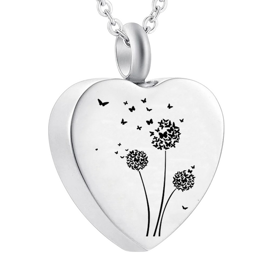 Dandelion Flower Cremation Urn Necklace Pendant Ashes Memorial Locket Keepsake in Stainless Steel Gift For Loss Of Loved One Bereavement Sympathy Remembrance