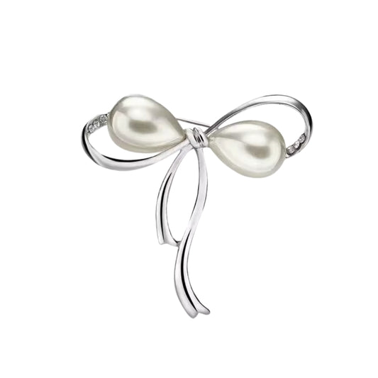 Elegant Bow Brooch with Imitation Pearls – Chic Alloy Pin Design 4.7 x 5cm