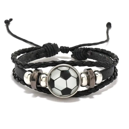 Unisex Leather Football Glass Cabochon Charm Wristband Bracelet Weave Bangle Steampunk Bohemian Unisex Wristband
