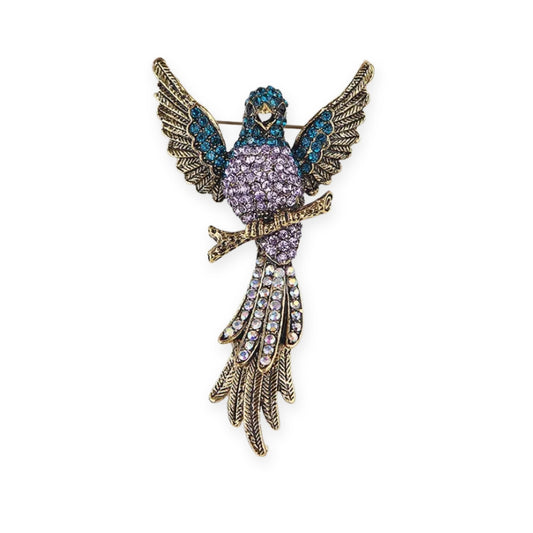 Hummingbird Crystal Brooch Pin Blue Purple Rhinestone Brooch 3.7 x 7cm