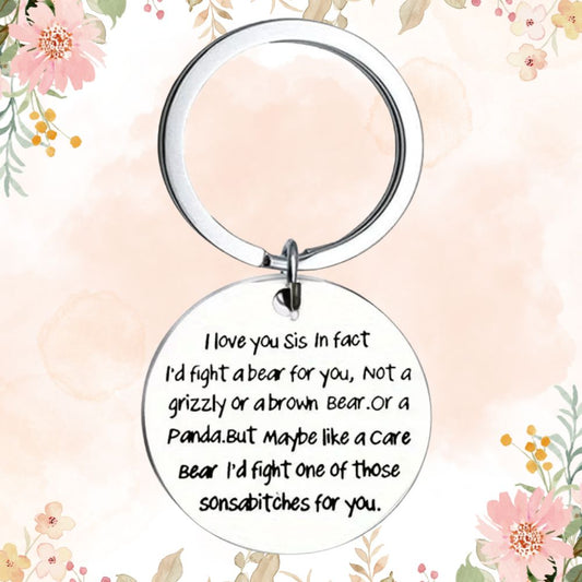 I Love You Sis Keyring Sister Sibling Round Keychain Gift For BFF Best Friend Bestie Friendship For Birthday Friendship Day Special Occasion