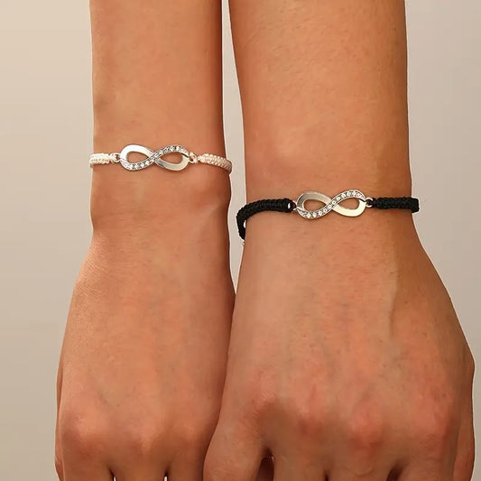 Infinity Symbol Couples Yin Yang Rhinestone Black White Braided Rope Bracelet Gift Set For Friends Girlfriend Boyfriend Partner Couples For Birthday Anniversary Valentine's Day