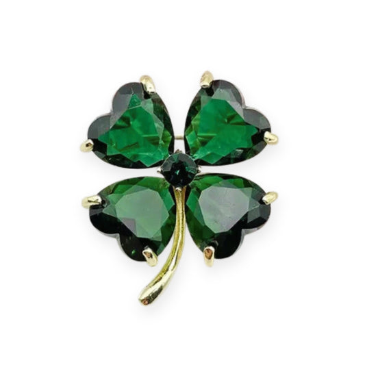 Lucky Clover Leaf Irish Brooch Green Shamrock Four Leaf Clover For Women Crystal Pin St. Patrick's Day Blouse Dress Coat Scarf Brooch Gift For Mum Grandma Aunt 2.7 x 3.3cm