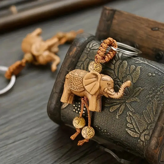 Lucky Elephant Carving Key Ring Chain Pendant Keychain Evil Defends Gift For Friend Mother Aunt Daughter Niece Grandma For Birthday Special Occasion
