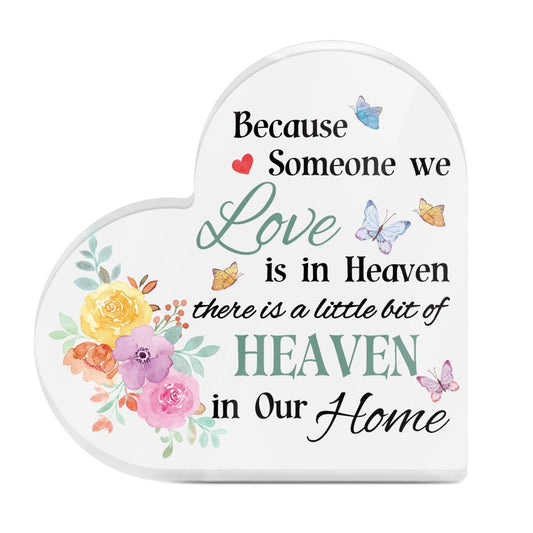 Heaven In Our Home Memorial Heart-Shaped Block Acrylic Plaque Gift Free-Standing Sign Keepsake Gifts For Loss Of Loved One Bereavement Sympathy Remembrance