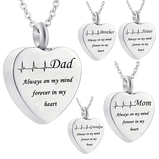 Family Heart Jewellery Urn for Mum Dad Sister Brother Grandma Grandpa Necklace Pendant Ashes Locket Cremation Keepsake Gift For Loss Of Loved One Bereavement Sympathy Remembrance